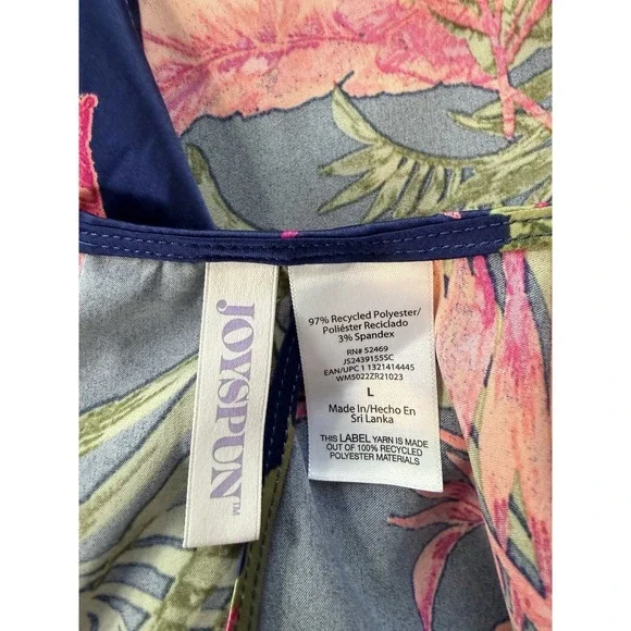 Joyspun Satin Scoopneck Palm Navy Green Pink Cami & Shorts Pajama Set Large - Picture 10 of 12